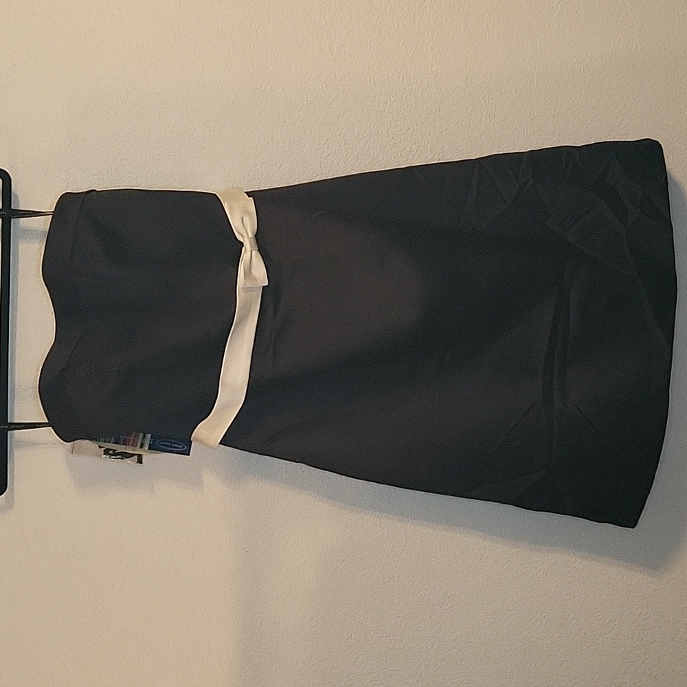 NWT Alfred Angelo B&W Black White Ivory Belt Bow Strapless Cocktail Dress Sz 14